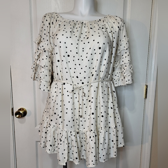 My Boutique Ivory Polkadot Off Shoulders Shift Dress - Picture 3 of 12